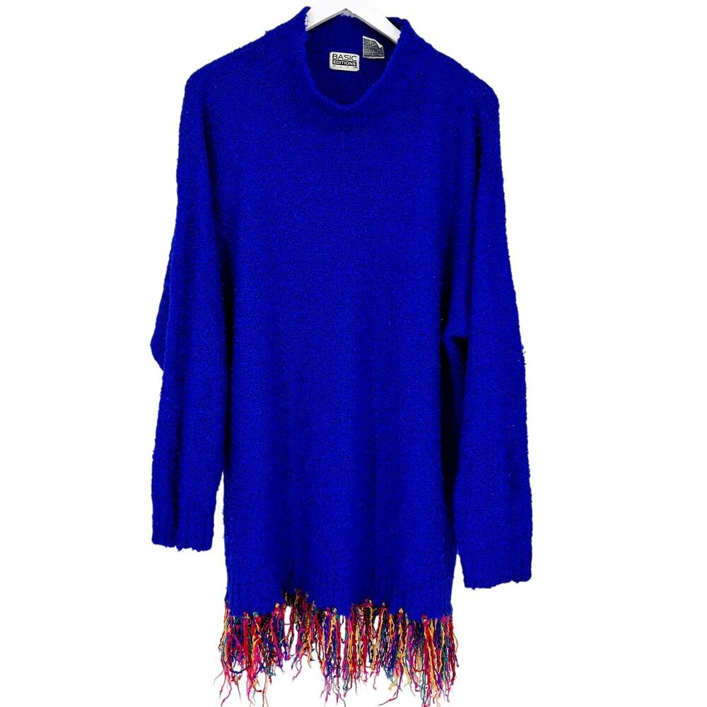 90s Vintage Basic Editions Plus Long Cosby Sweater Colorful Fringe Womens 2X